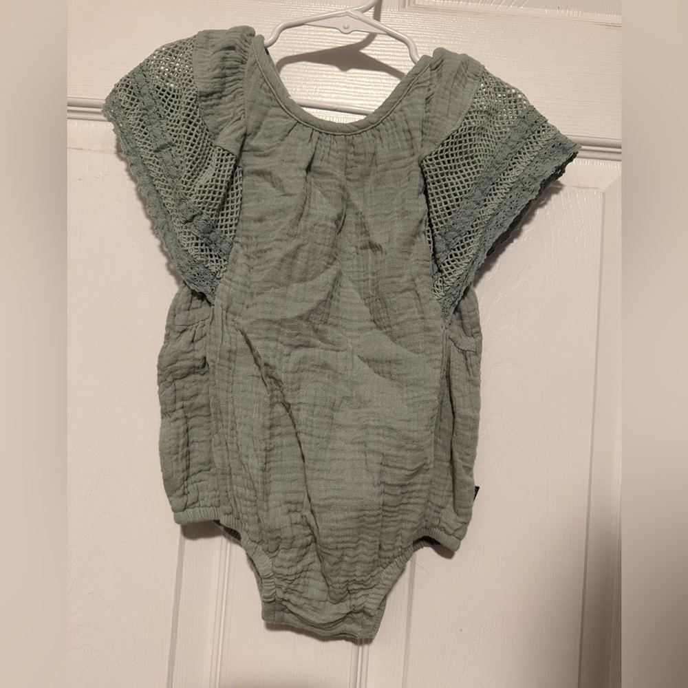Sage Green Kids Bodysuit with Mesh Sleeves